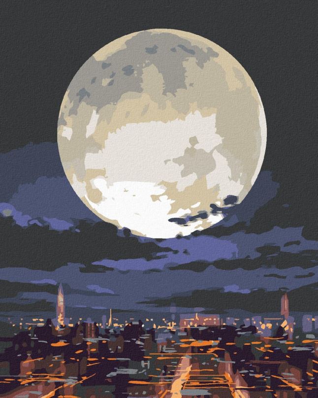 Malování podle čísel Měsíční svit nad nočním městem, 80x100 cm, vypnuté plátno na rám