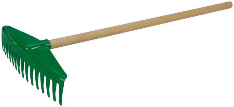Dětské nářadí Hrábě 60 cm s dřevěnou rukojetí v síťce s držákem