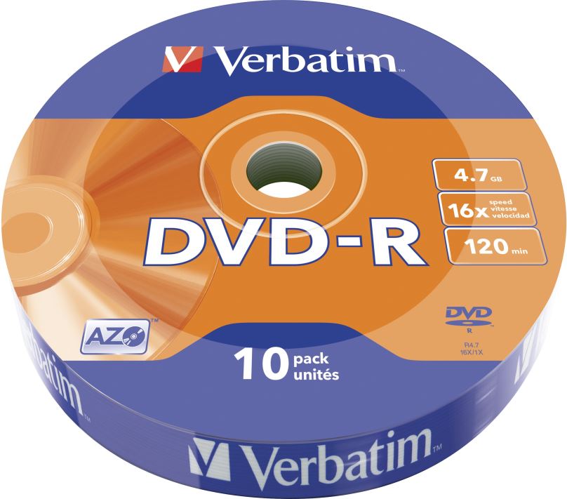 Média VERBATIM DVD-R AZO 4,7GB, 16x, wrap 10 ks