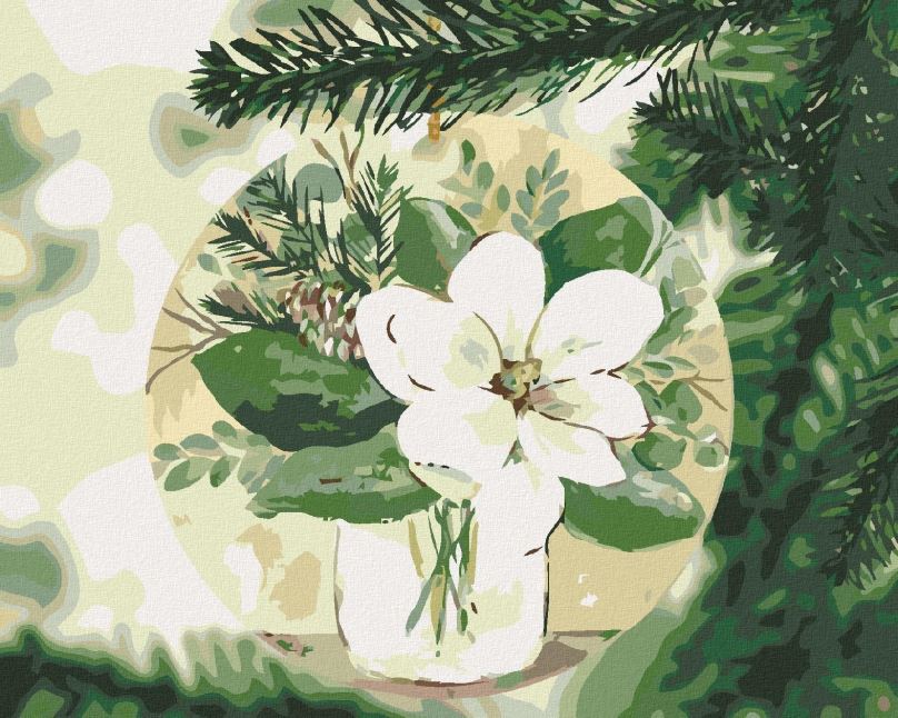 Malování podle čísel Zimní magnólie na stromečku (Haley Bush), 80x100 cm, bez rámu a bez vypnutí plátna