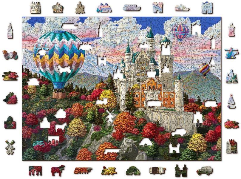 Puzzle Woden City Dřevěné puzzle Zámek Neuschwanstein 2v1, 1010 dílků eko