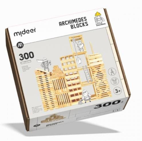 Dřevěné kostky MiDeer dřevěné stavební kostky City blocks - 300 dílků - verze 2023
