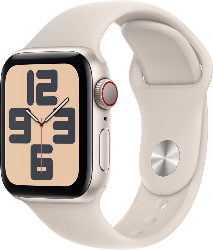 Chytré hodinky Apple Watch SE Cellular 40mm Hvězdně bílý hliník s hvězdně bílým sportovním řemínkem - M/L
