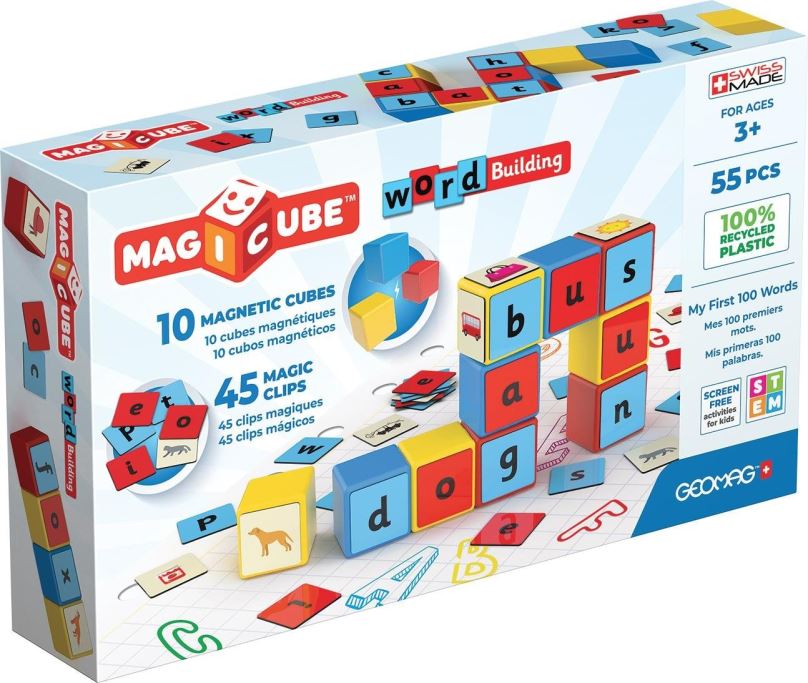 Stavebnice Magicube Word Building Recycled Clips 55 dílků