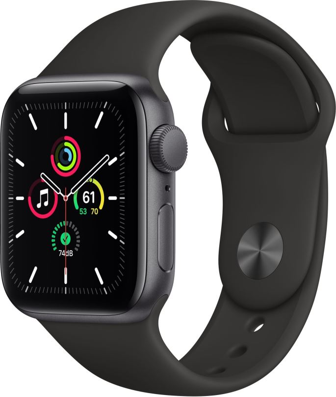Chytré hodinky Apple Watch SE 44mm Vesmírně šedý hliník s černým sportovním řemínkem