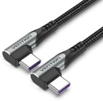 Datový kabel Vention Type-C (USB-C) 2.0 to USB-C Dual Right Angle 2M Gray Aluminum Alloy Type
