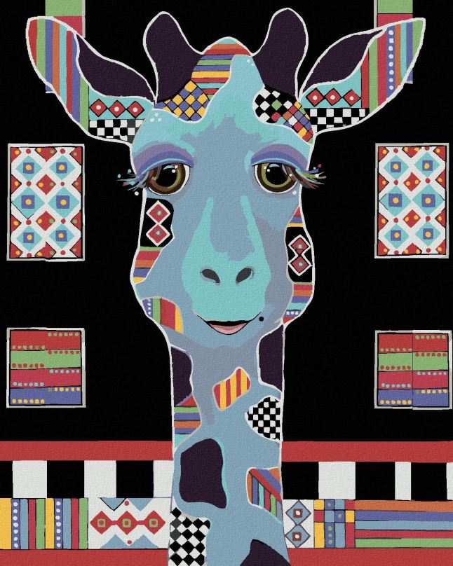 Malování podle čísel Žirafa na černém pozadí (Jonna James), 80x100 cm, vypnuté plátno na rám