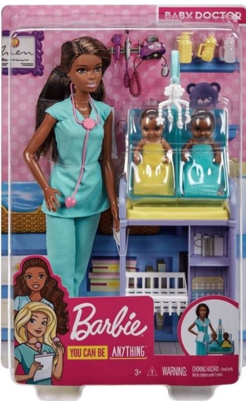 Mattel Barbie Povolání herní set Dětská doktorka se 2 novorozenci černoška
