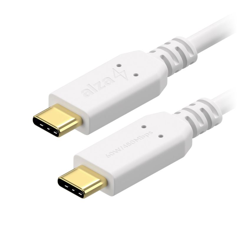 Datový kabel AlzaPower Core USB-C / USB-C 2.0, 3A, 60W, 1m bílý