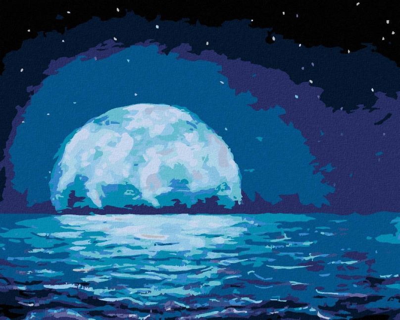 Malování podle čísel Měsíc odrážející se v mořských vlnách, 80x100 cm, bez rámu a bez vypnutí plátna