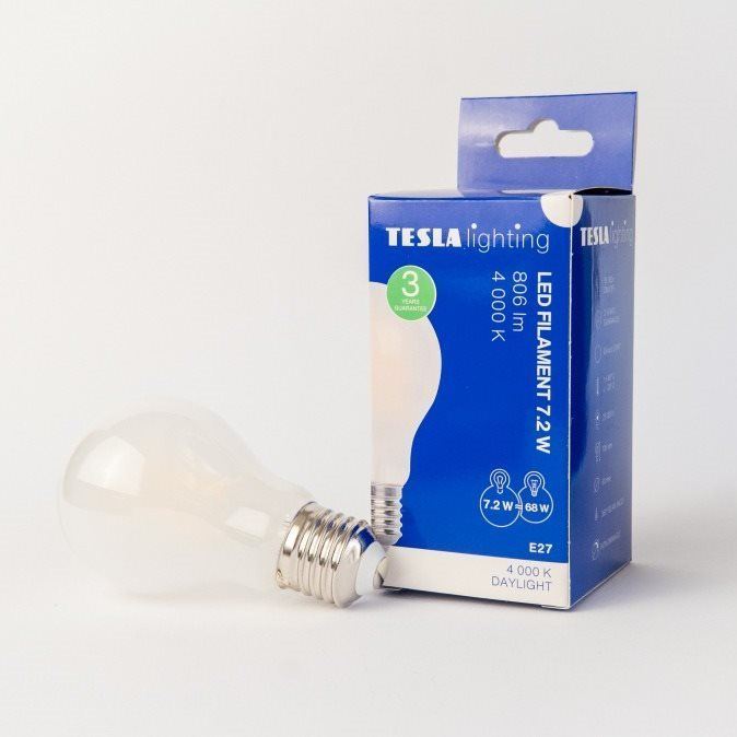 LED žárovka Tesla - LED žárovka FILAMENT RETRO BULB E27, 7,2W, 230V, 806lm, 25 000h, 4000K denní bílá, 360st,čir