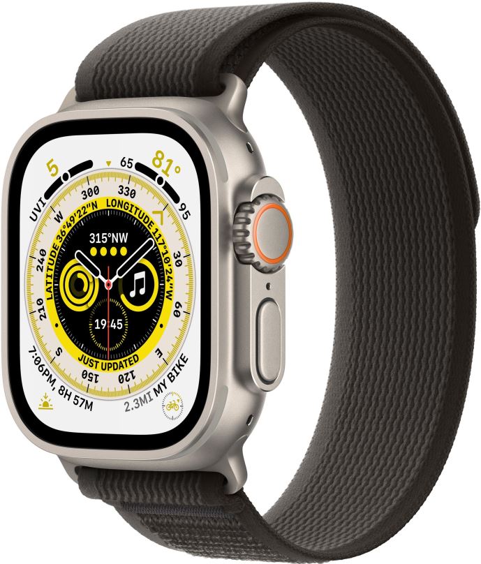 Chytré hodinky Apple Watch Ultra 49mm titanové pouzdro s černo-šedým trailovým tahem - M/L