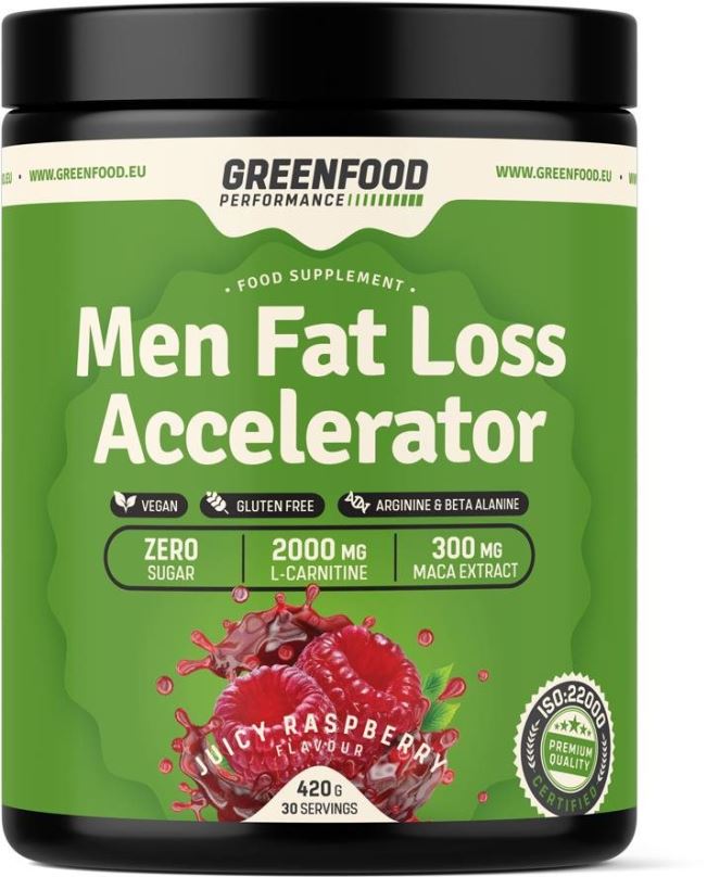 Spalovač tuků GreenFood Nutrition Performance Mens Fat Loss Accelerator Juicy raspberry 420g
