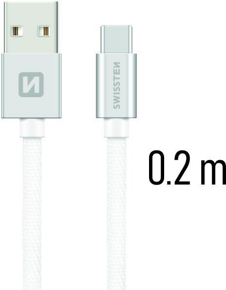 Datový kabel Swissten textilní datový kabel USB-C 0.2m stříbrný