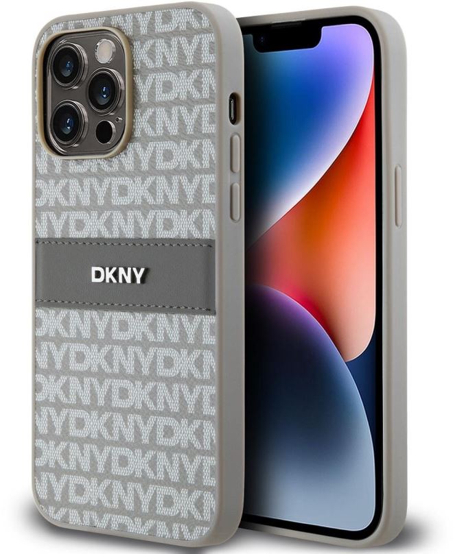 Kryt na mobil DKNY PU Leather Repeat Pattern Tonal Stripe Zadní Kryt pro iPhone 14 Pro Beige