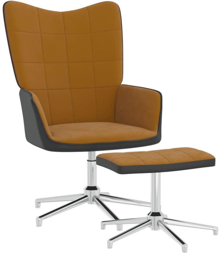 Křeslo Relaxační křeslo se stoličkou hnědé samet a PVC, 327872