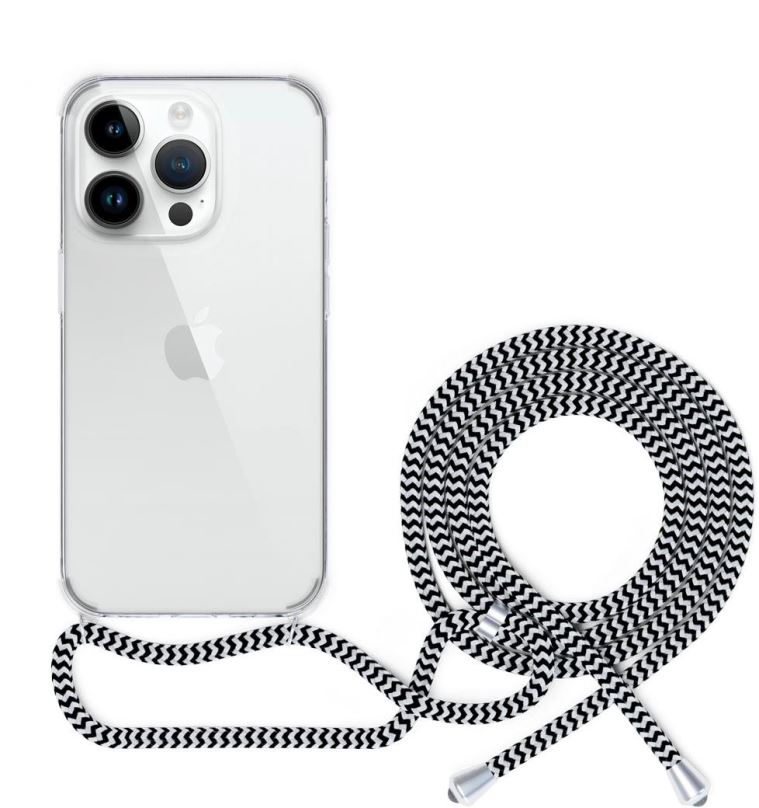 Kryt na mobil Epico transparentní kryt se šňůrkou pro iPhone 13 - černo-bílá