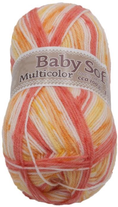 Příze Baby soft multicolor 100g - 612 bílá, žlutá, oranžová, růžová