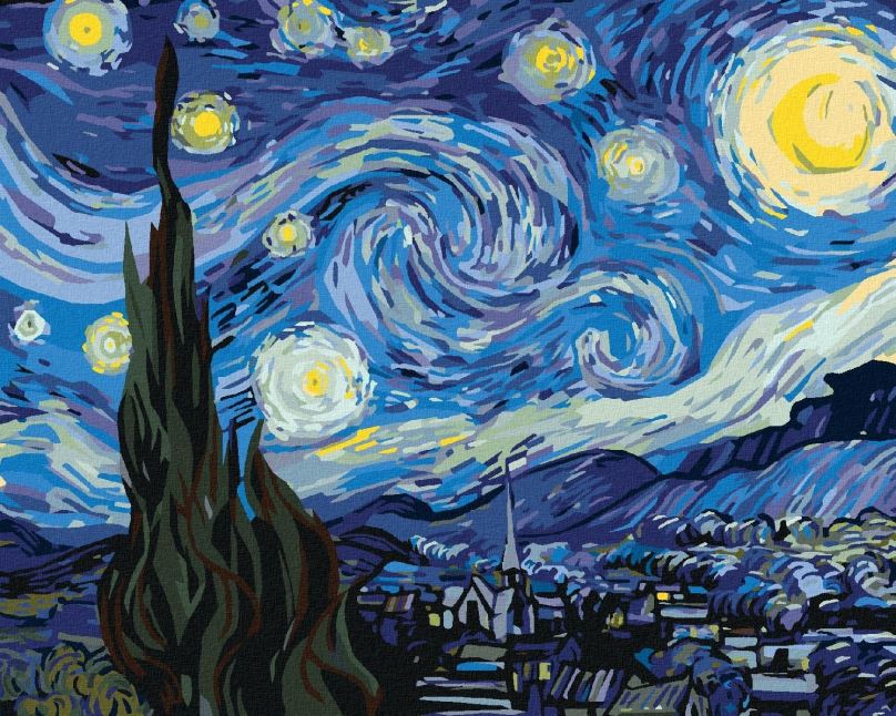 Malování podle čísel Měsíc v podání Van Gogha, 80x100 cm, vypnuté plátno na rám