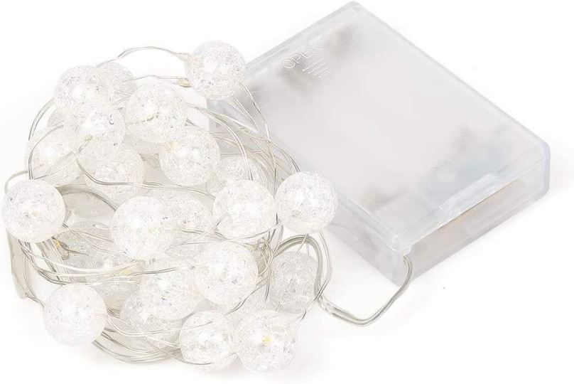 Vánoční osvětlení LED dekorační girlanda - kuličky 20xLED, studená bílá barva, 200 cm, 2x baterie AA