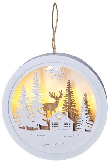 Vánoční osvětlení LED dekorace závěsná, les a jelen, bílá a hnědá, 2x AAA