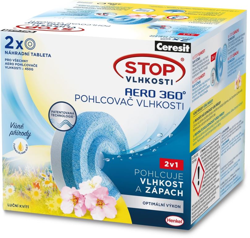 Pohlcovač vlhkosti STOP VLHKOSTI AERO 360° Luční kvítí náhradní tablety 2x 450 g