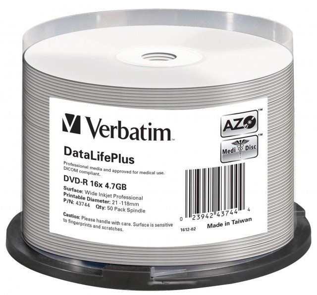 Média VERBATIM DVD-R DataLifePlus 4.7GB, 16x, printable, spindle 50 ks