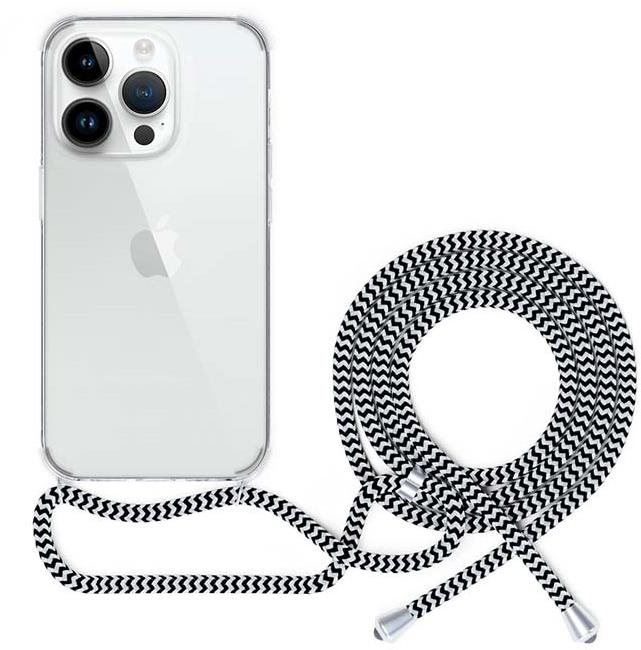 Kryt na mobil Spello Crossbody kryt se šňůrkou pro iPhone 15 Pro Max (Ultra) - transparentní / černobílá šňůrka