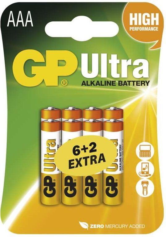 Jednorázová baterie GP Ultra Alkaline LR03 (AAA) 6+2ks v blistru