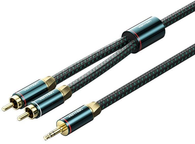 Audio kabel Vention Cotton Braided 3.5mm Male to 2RCA Male Audio Cable 1M Green Copper Type