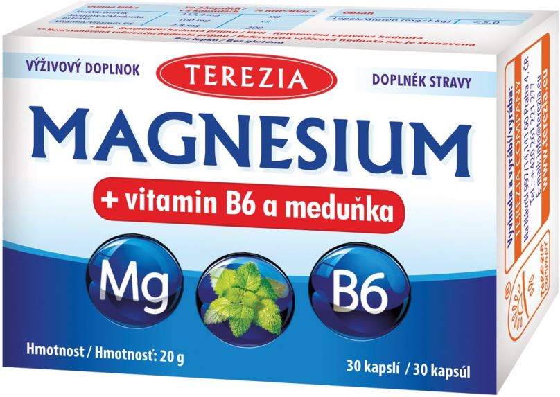 Hořčík TEREZIA MAGNESIUM + vitamin B6 a meduňka 30 kapslí