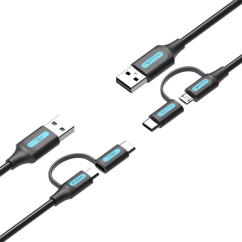 Datový kabel Vention USB 2.0 to 2-in-1 Micro USB & USB-C Cable 0.5M Black PVC Type