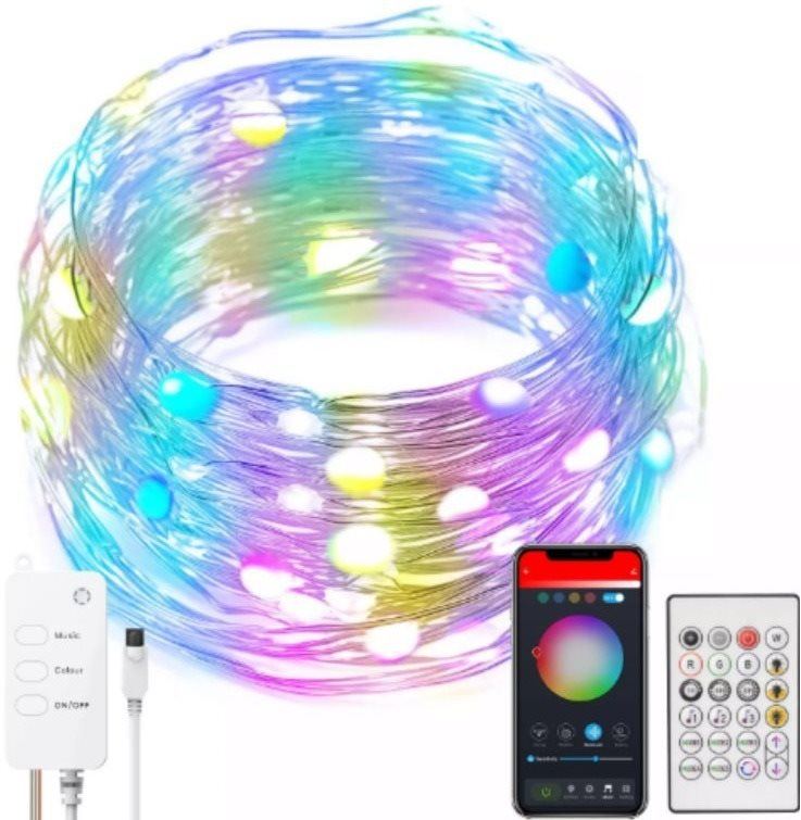 Světelný řetěz BOT Chytrý LED vánoční a párty řetěz Tuya Smart 10 m