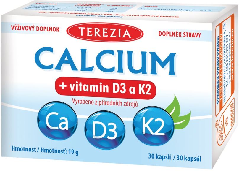 Vápník TEREZIA Calcium + vitamin D3 a K2 30 kapslí