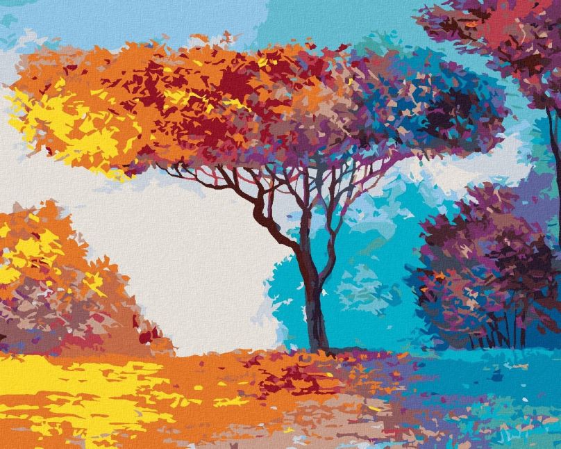 Malování podle čísel Krásný barevný strom v lese, 40x50 cm, bez rámu a bez vypnutí plátna