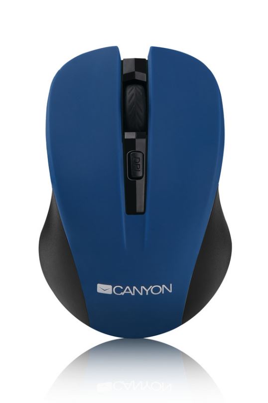 CANYON myš optická bezdrátová CMSW1, nastavitelné rozlišení 800/1000/1200 dpi, 4 tl, USB nano reciever, modrá
