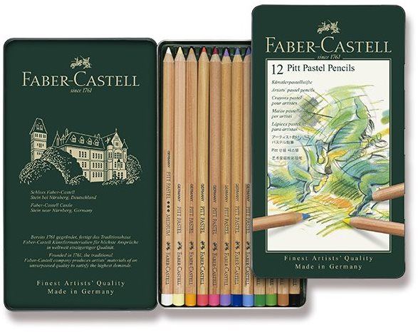 Pastelky FABER-CASTELL Pitt Pastell v plechové krabičce, 12 barev