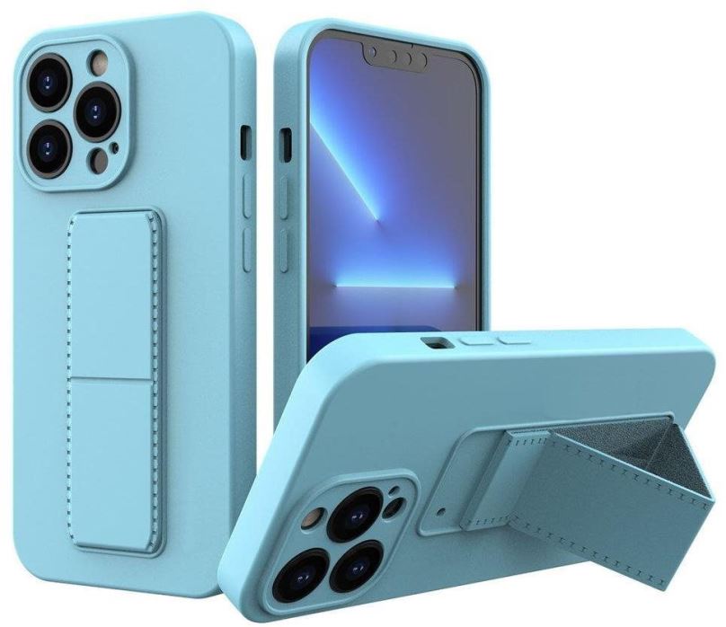 Kryt na mobil Kickstand silikonový kryt na iPhone 13, modrý