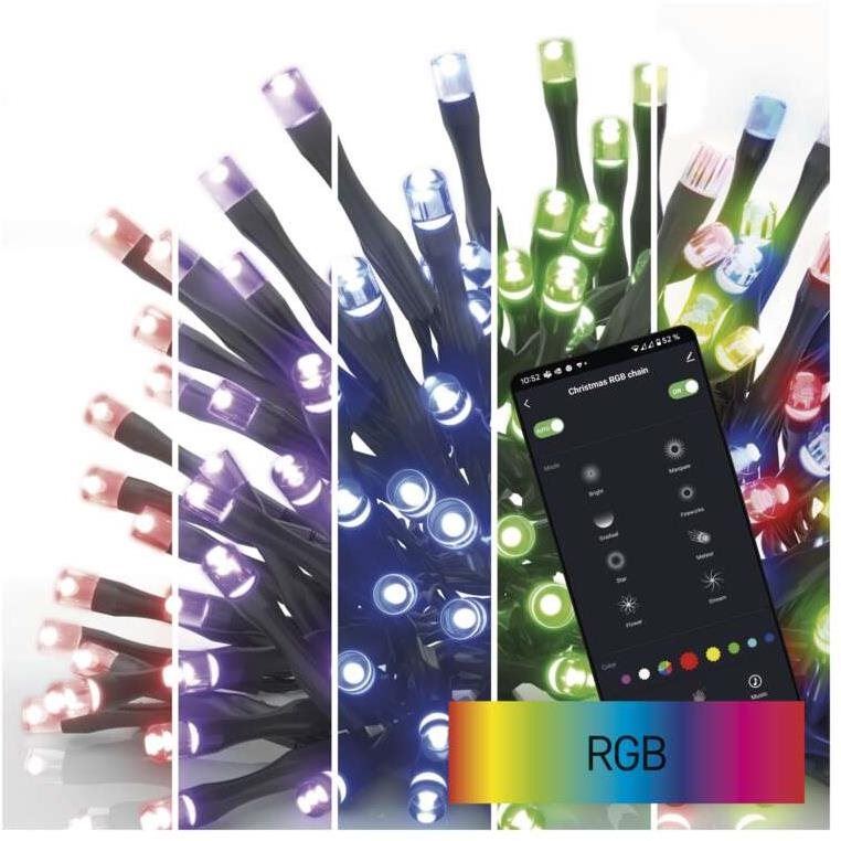 Světelný řetěz EMOS GoSmart LED vánoční řetěz, 8 m, venkovní i vnitřní, RGB, programy, časovač, wifi