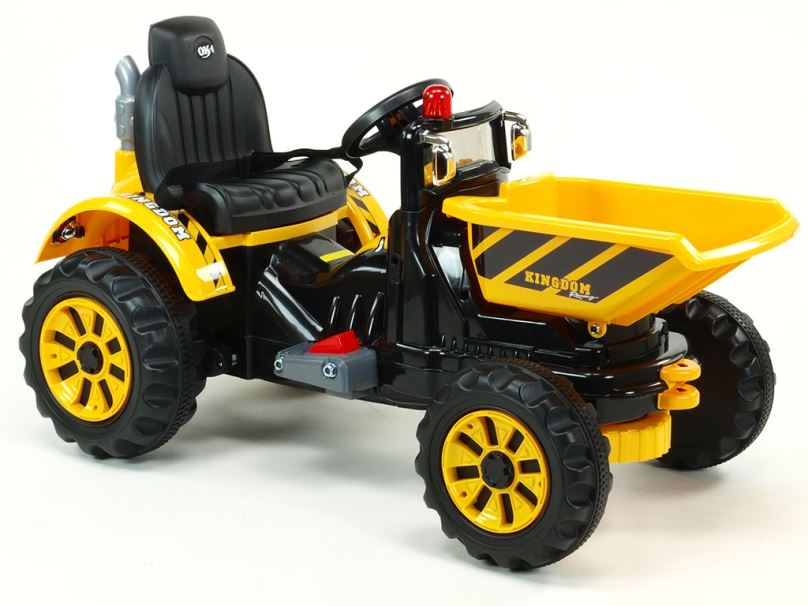 Elektrický traktor pro děti Kingdom s výklopnou korbou, žlutý