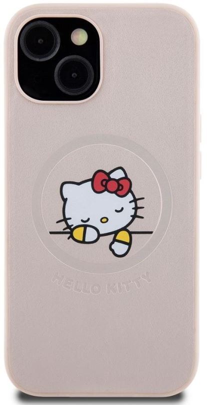 Kryt na mobil Hello Kitty PU Kitty Asleep Logo MagSafe Zadní Kryt pro iPhone 15 Pink