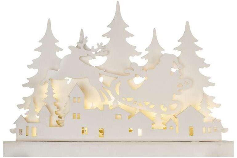 Dekorativní osvětlení EMOS LED dekorace dřevěná – vánoční vesnička, 31 cm, 2x AA, vnitřní, teplá bílá, časovač