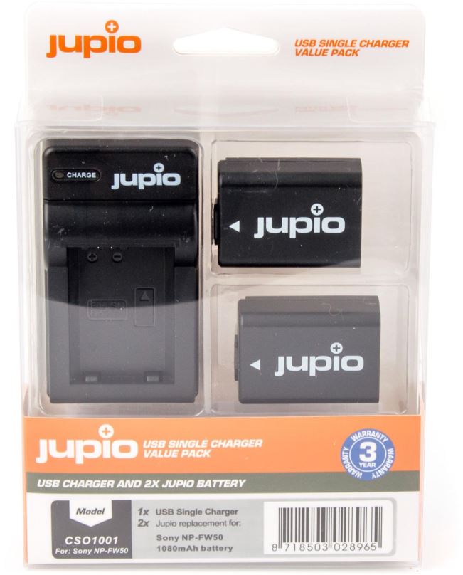 Baterie pro fotoaparát Jupio 2x NP-FW50 - 1080 mAh + USB nabíječka