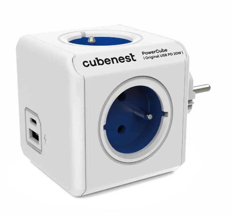 Zásuvka Cubenest Powercube Original USB PD 20W, A+C, 4x zásuvka, bílá/modrá