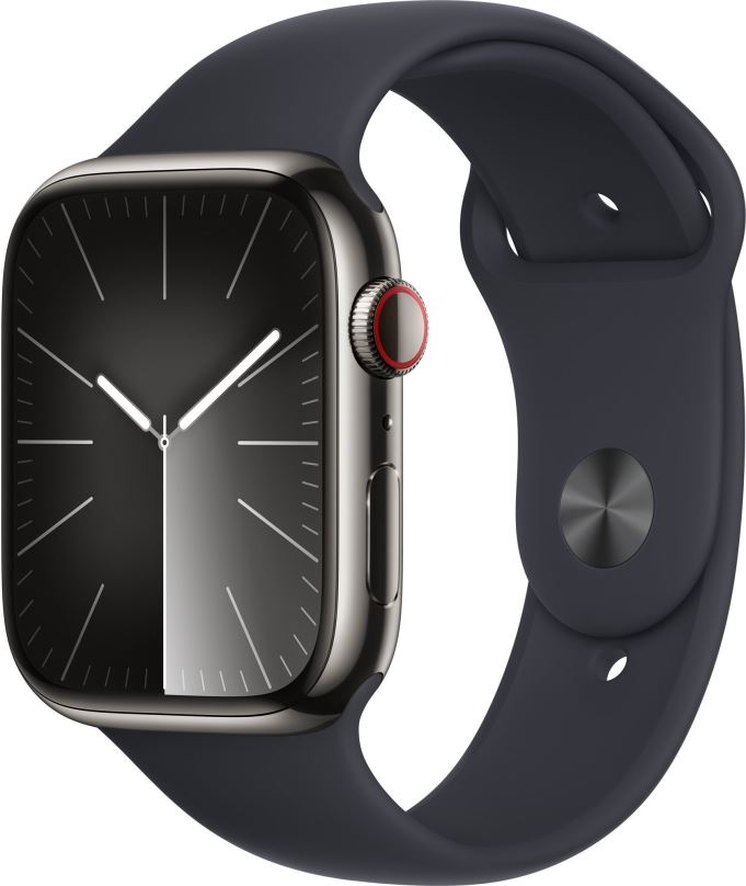 Chytré hodinky Apple Watch Series 9 45mm Cellular Grafitově šedý nerez s temně inkoustovým řemínkem - M/L