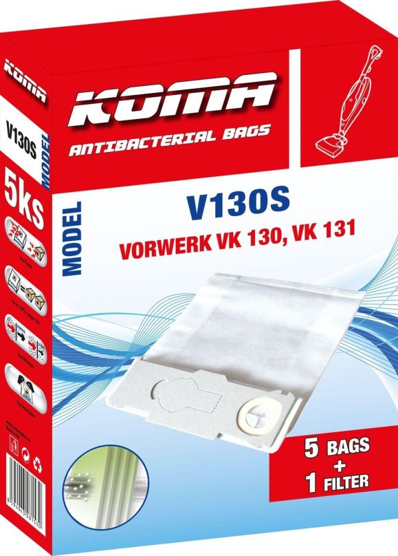 Sáčky do vysavače KOMA V130S - Sáčky do vysavače Vorwerk V 130, textilní, 5ks