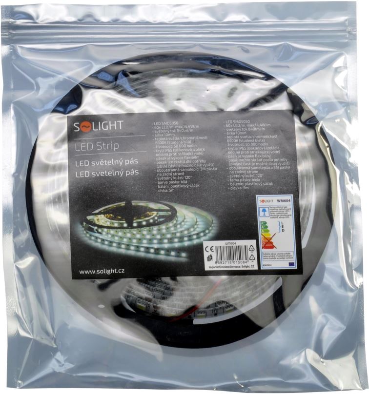 LED pásek Solight LED světelný pás, 5m, SMD5050 60LED/m, 14,4W/m, IP65, studená bílá