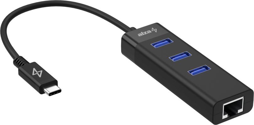 USB Hub AlzaPower Core USB-C (M) na 3× USB-A (F) s LAN černá