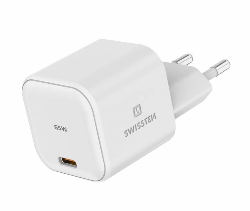 Nabíječka do sítě Swissten síťový adaptér GaN 1x USB-C 65W Power Delivery bílý