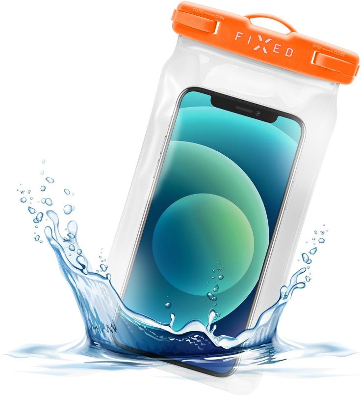 Pouzdro na mobil FIXED Float s uzamykacím systémem a certifikací IPX8 oranžová